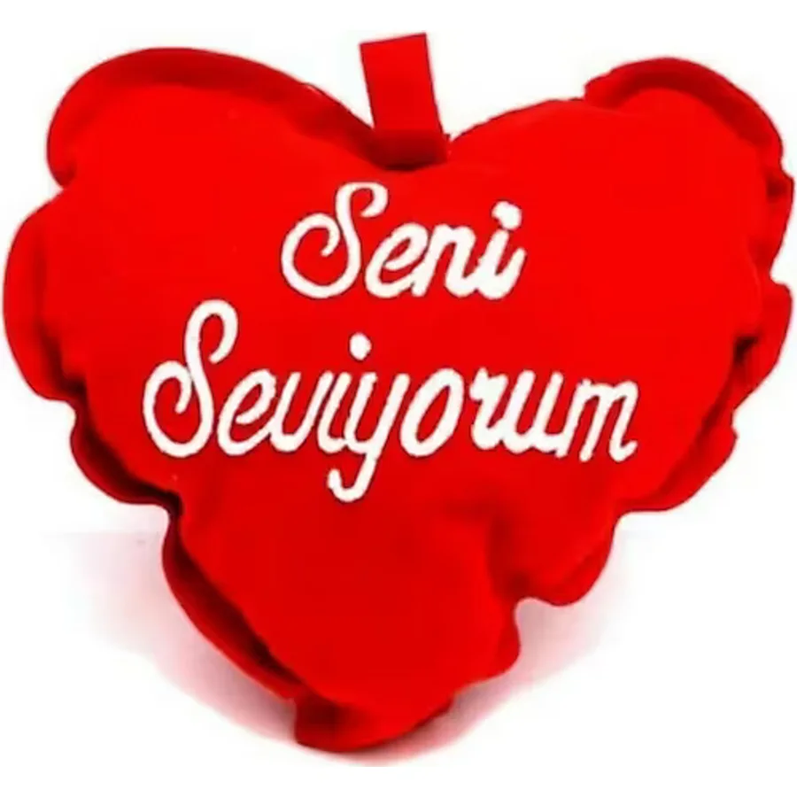 Dekoratif Seni Seviyorum Yazılı Kadife Kalp Yastık