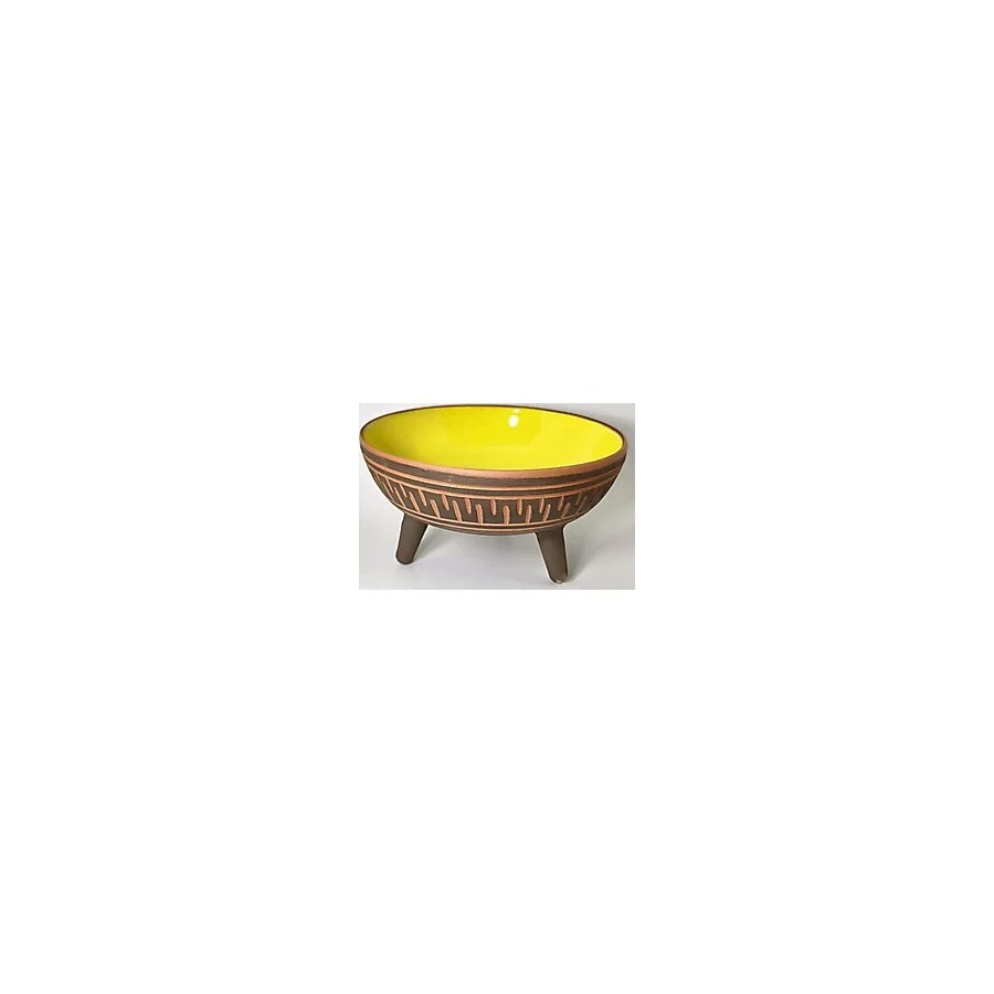Dekoratif Sunum Kasesi, Seramik Ayaklı Sunum Kasesi, Servis Kasesi, Servis Tabağı, Kase, Tabak (Sarı, 20 Cm)