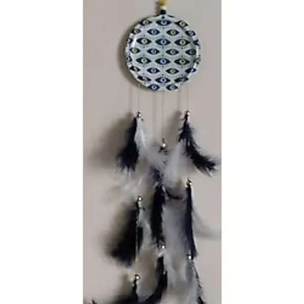 Dekoratif Tüylü Duvar ve Balkon Süsü - 11 cm Metal Nazar Motifli Askılı Ev Aksesuarı