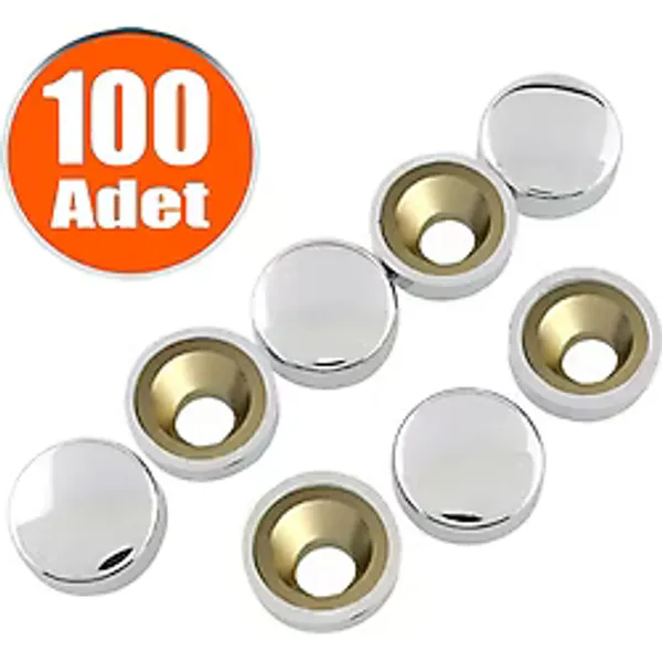 Dekoratif Vida Kapağı Kapatıcı 15 mm Parlak Krom Metal Vida Tapası Tıpası (100 ADET)