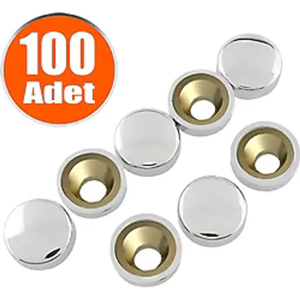 Dekoratif Vida Kapağı Kapatıcı 20 mm Parlak Krom Metal Vida Tapası Tıpası (100 ADET)
