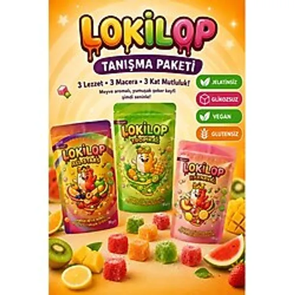 Deliqht Lokilop Tanışma Paketi 3 Adet X 90G Jelatinsiz Glikozsuz Glutensiz Vegan Ekşi Tatlı Yumuşak Şekerleme