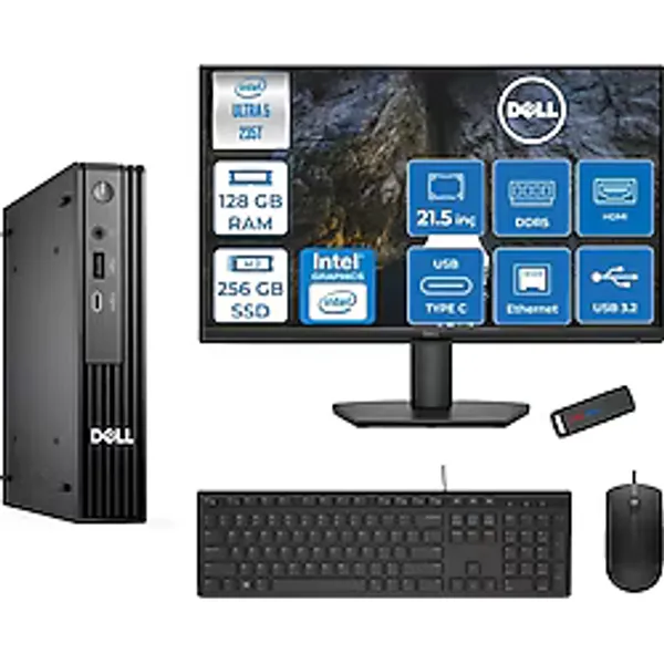 Dell PC Pro Mıcro Qcm1250 Intel Ultra 5 235T 128Gb DDR5 256Gb Ssd Intel Graphıcs21.5 Dell Monitör FHD Freedos Mini Masaüstü Bilgisayar Bto10621f36+Zettausbbellek