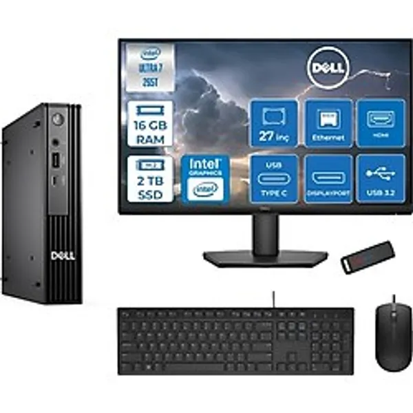Dell PC Pro Mıcro QCM1250 Intel Ultra 7 265T 16GB DDR5 2tb SSD Intel Graphicsdell 27 Inç FHD Mon. Freedos Mini Masaüstü Bilgisayar BTO10727F04+ZETTAUSBBELLEK - Yok (Free Dos)