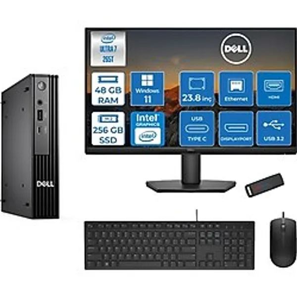 Dell PC Pro Mıcro QCM1250 Intel Ultra 7 265T 48GB DDR5 256GB SSD Intel Graphicsdell 23.8 FHD Mon. WIN11PRO Mini Masaüstü Bilgisayar BTO10723P16+ZETTAUSBBELLEK - Windows 11 Pro
