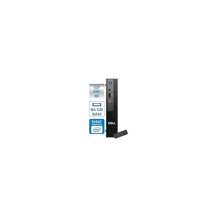 Dell PC Pro Mıcro Qcm1250 Intel Ultra 7 265T 64Gb DDR5 2Tb Ssd Intel Graphics Wın11home Mini Masaüstü Bilgisayar Bto107h24+Zettausbbellek