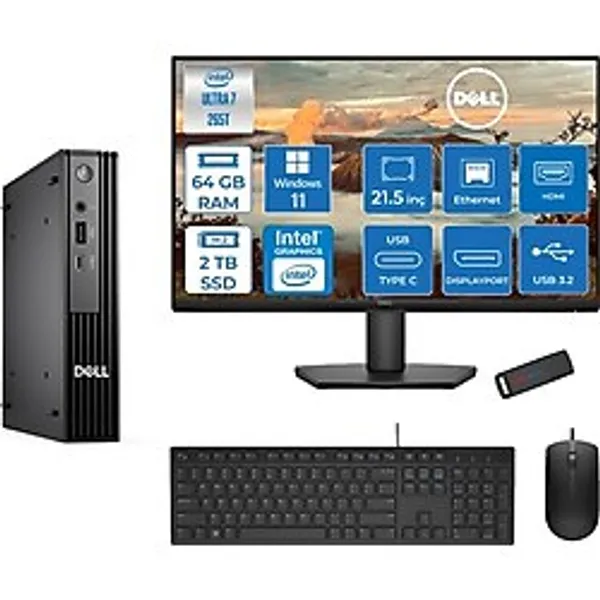 Dell PC Pro Mıcro QCM1250 Intel Ultra 7 265T 64GB DDR5 2tb SSD Intel GRAPHICS21.5 Dell Monitör FHD WIN11PRO Mini Masaüstü Bilgisayar BTO10721P24+ZETTAUSBBELLEK - Windows 11 Pro