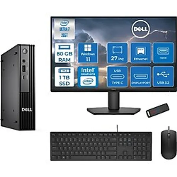 Dell PC Pro Mıcro QCM1250 Intel Ultra 7 265T 80GB DDR5 1tb SSD Intel Graphicsdell 27 Inç FHD Mon. WIN11HOME Mini Masaüstü Bilgisayar BTO10727H28+ZETTAUSBBELLEK - Windows 11 Home