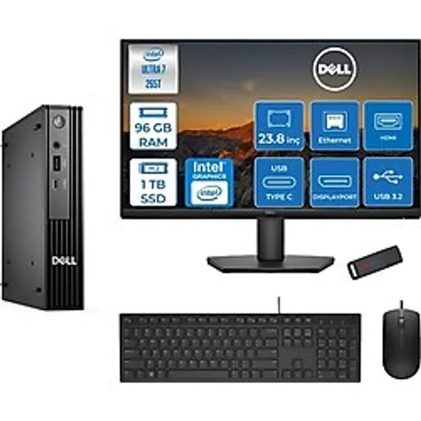 Dell PC Pro Mıcro QCM1250 Intel Ultra 7 265T 96GB DDR5 1tb SSD Intel Graphicsdell 23.8 FHD Mon. Freedos Mini Masaüstü Bilgisayar BTO10723F33+ZETTAUSBBELLEK - Yok (Free Dos)