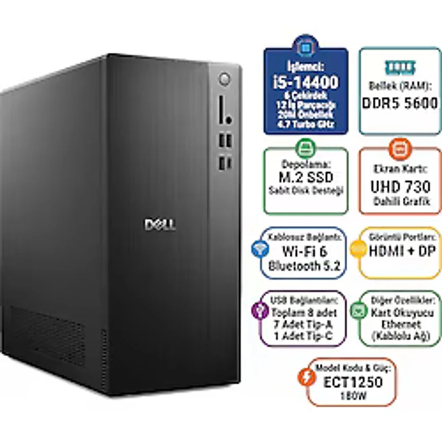 Dell Tower ECT1250-RPLSR003-U i5-14400 16 GB 512 GB SSD Ubuntu Masaüstü Bilgisayar