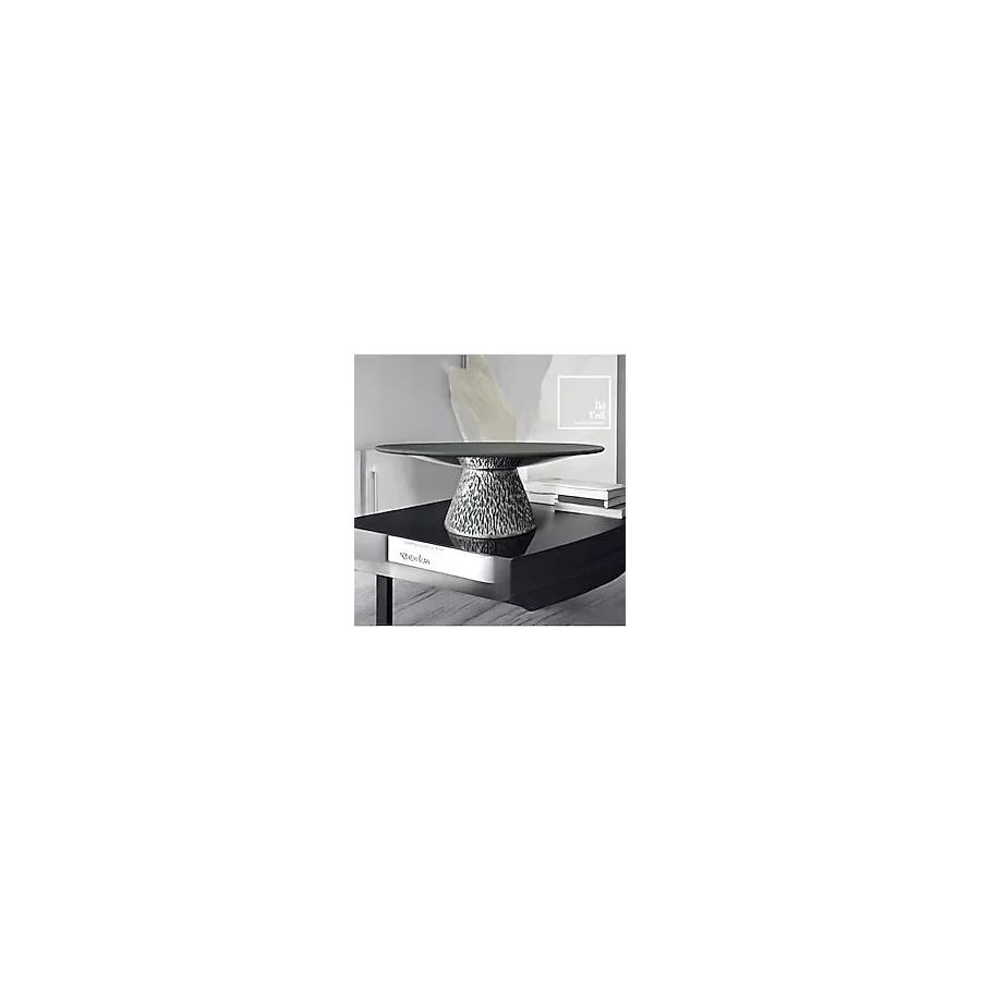 Della 77-2 Alüminyum Döküm Dekoratif Kase, 31x12 cm İkramlık Tabak, Yeni Ev Ofis Hediyelik Obje Gümüş Gri