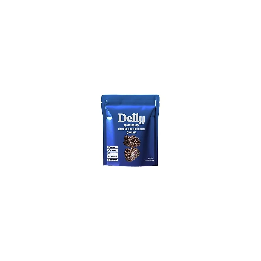 Delly 8 Adet Delly Çıtırık Kinoa Patlaklı & Fındıklı Çikolata
