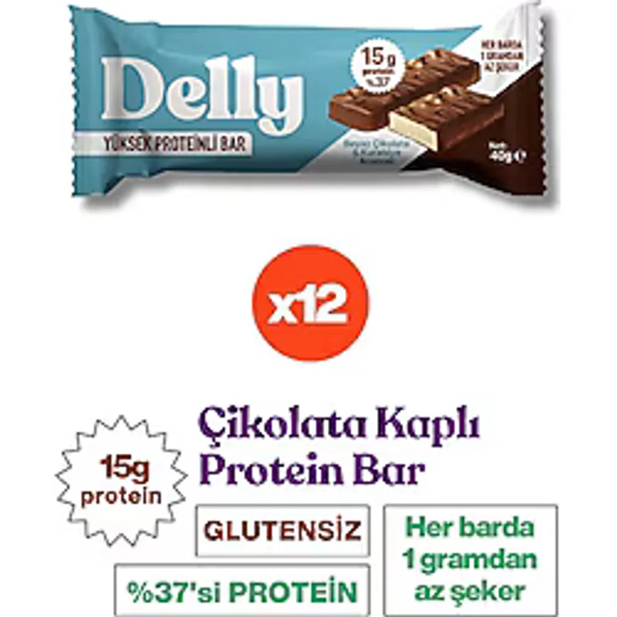 Delly Beyaz Çikolata ve Kurabiyeli 40 gr 12'li Protein Bar