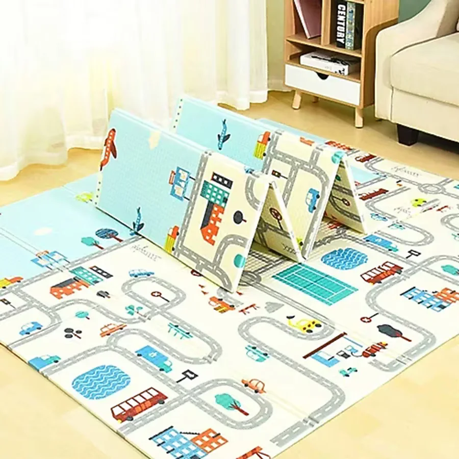 DELT Premium Katlanabilir Çift taraflı Oyun Matı Aslan-Trafik eğitici (150x200 CM)- ÇANTALI