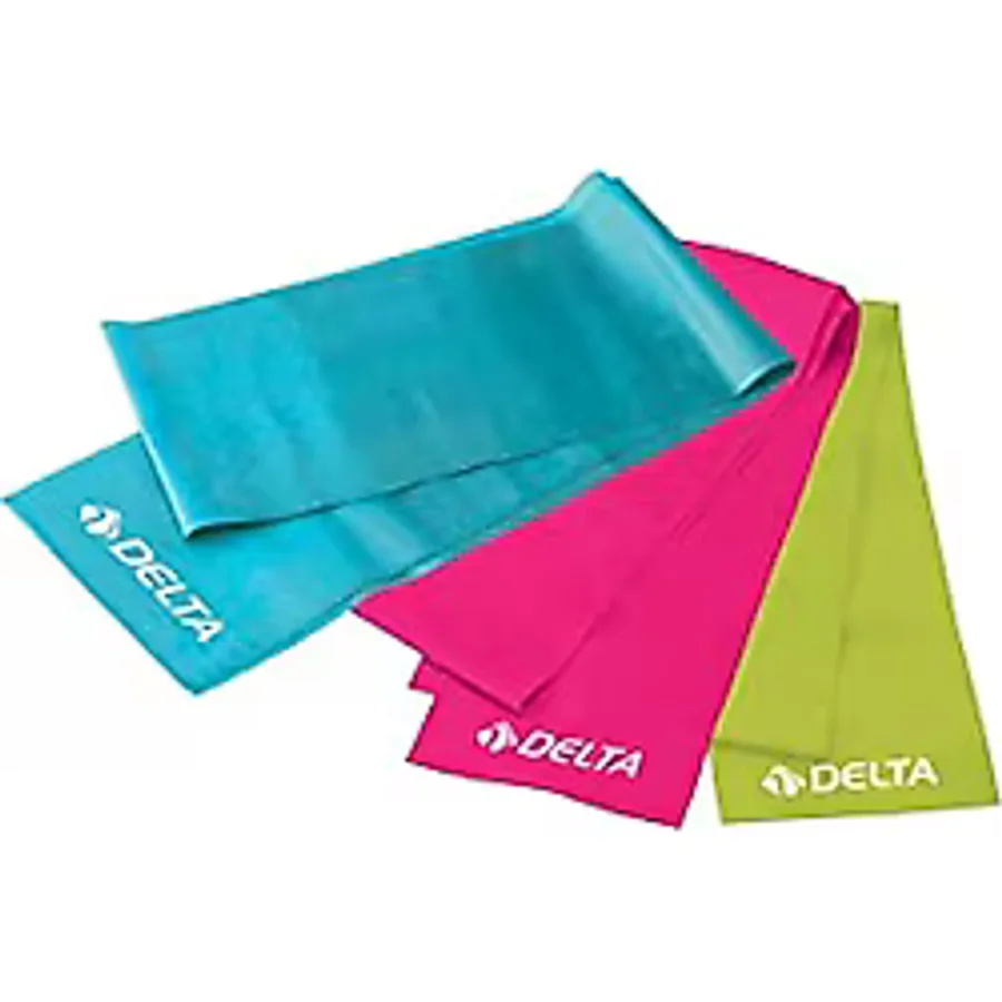 Delta 3 'lü Pilates Bandı Egzersiz Direnç Lastiği,Yeşil - Fuşya - Turkuaz,90 x 7,5 Cm