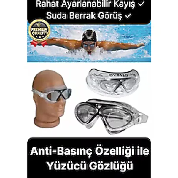 Deluxe Ayarlanabilir Kayış Deniz Havuz Su Geçirmez Plastik Antifog Kutulu Yetişkin Yüzücü Gözlüğü - Beyaz