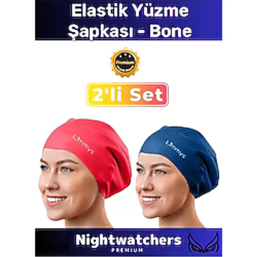 Deluxe Su Geçirmez Sızdırmaz Renkli Silikon Yüzücü Havuz Deniz Bone Elastik Yüzme Şapkası 2'li Set