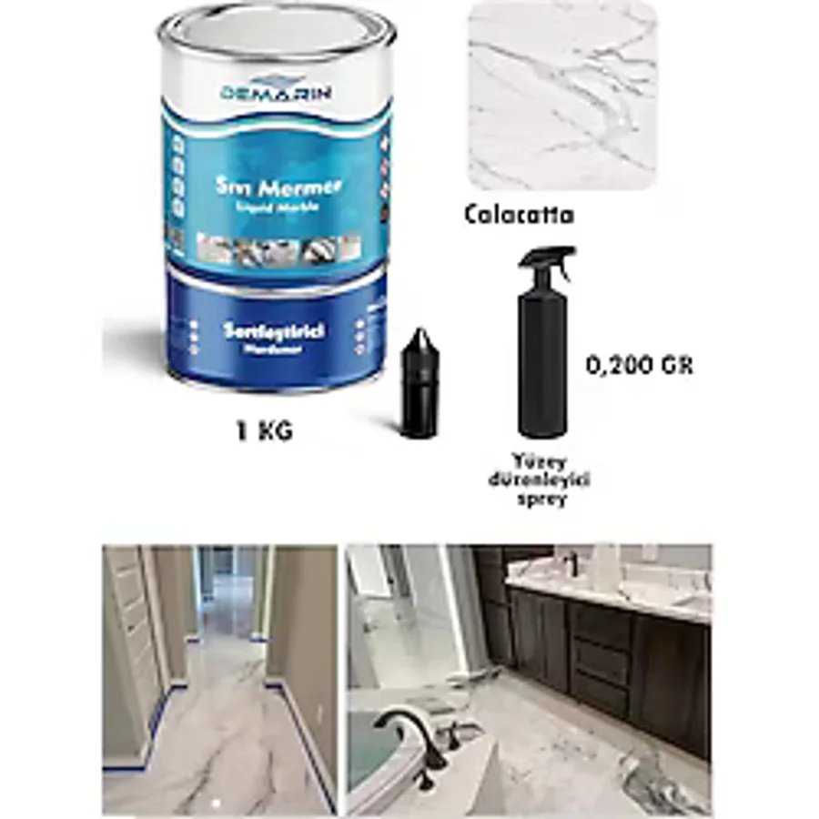 Demarin Çift Bileşenli Solventsiz Sıvı Mermer, Liquid Marble (tezgah, Zemin Boyası)