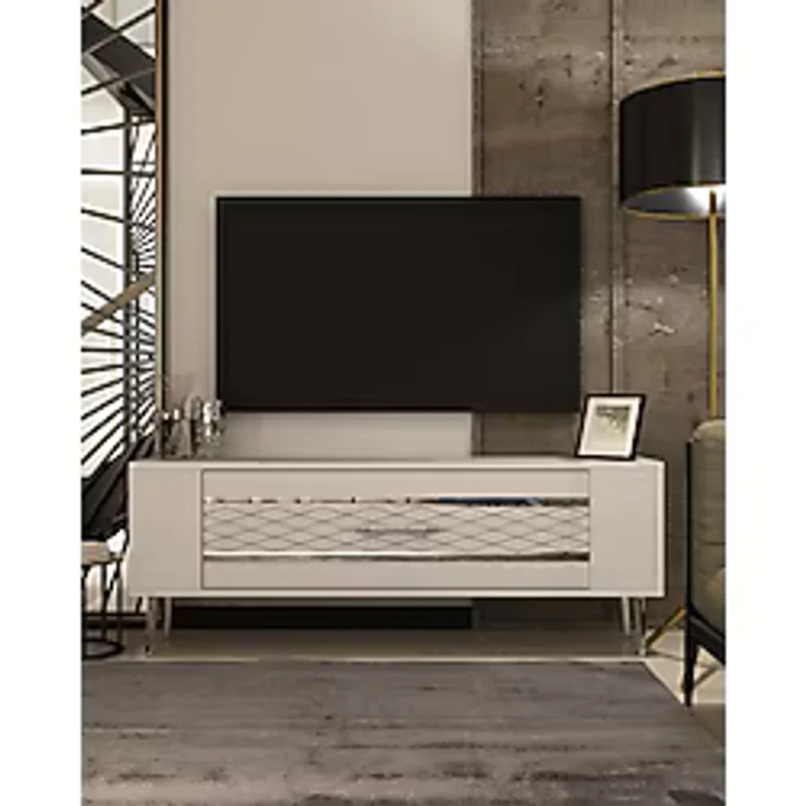 Demonte Decor Retrolp2dd Tv Sehpası Beyaz-Gümüş - Beyaz - Gümüş - TEK EBAT