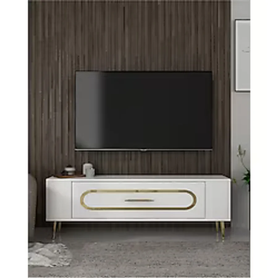 DEMONTE DECOR RETROP3DD TV SEHPASI BEYAZ-ALTIN