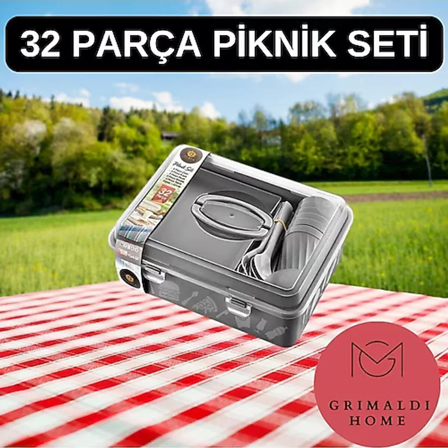 DEMPA 6 Kişilik 32 Parça Çantalı Piknik Seti Gri