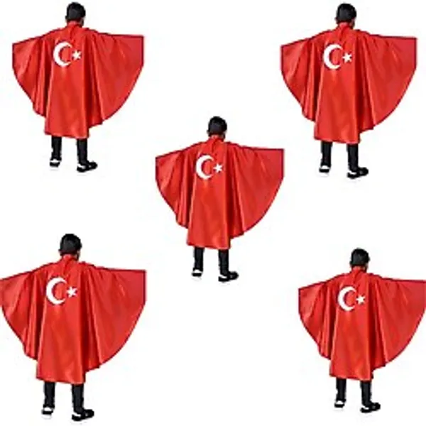 Denbu Tekstil Ay Yıldız Baskılı 23 Nisan Özel Bayrak Pelerin -5 Adet
