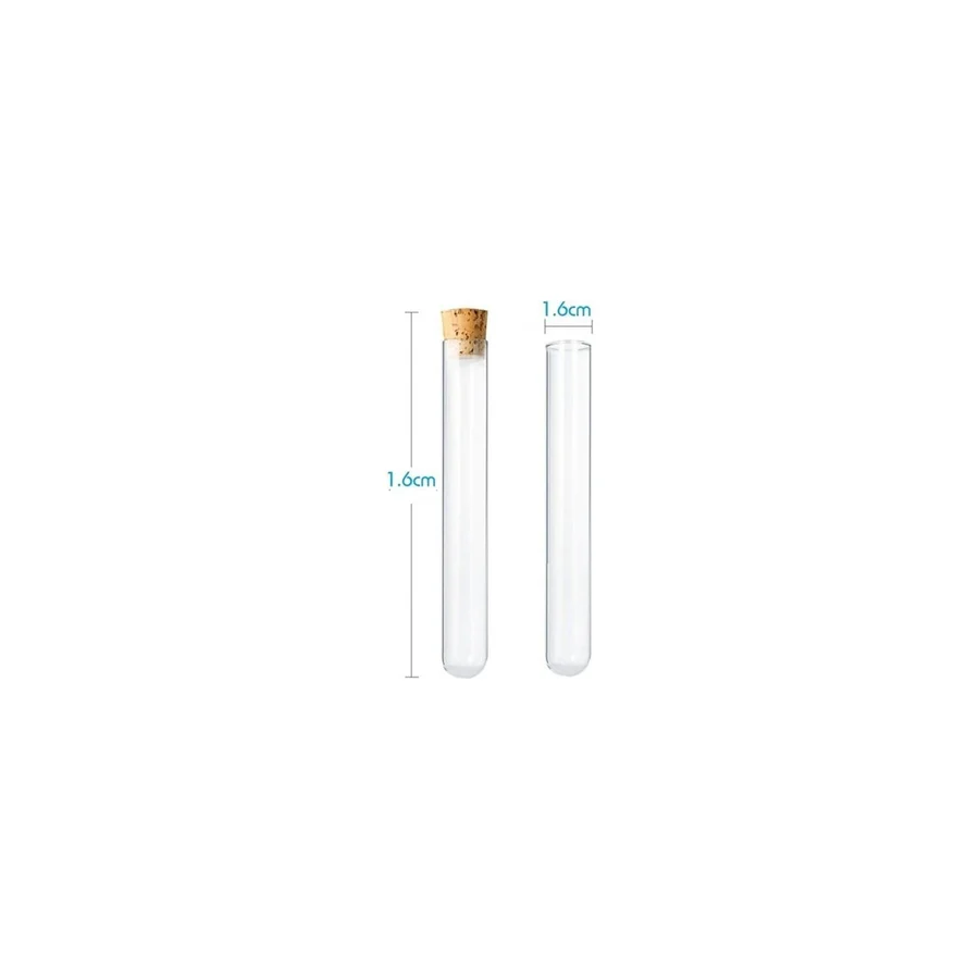 Deney Tüpü 16X160MM Dibi Yuvarlak Mantar Tıpalı - 10 Adet