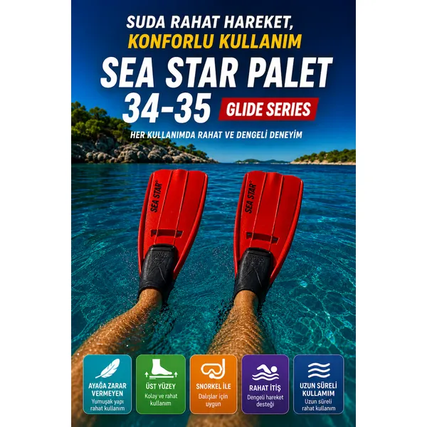 Deniz Paleti 34-35 Numara Yüzme Paleti Snorkel Dalış Rahat Esnek Hafif Tatil Paleti Seti Kırmızı Siyah