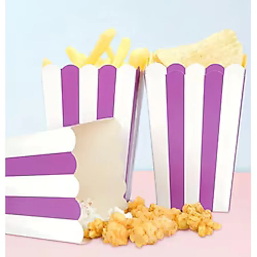 Deniz Party Store Mor Beyaz Çizgili Karton Popcorn Mısır Cips Kutusu 8 Adet