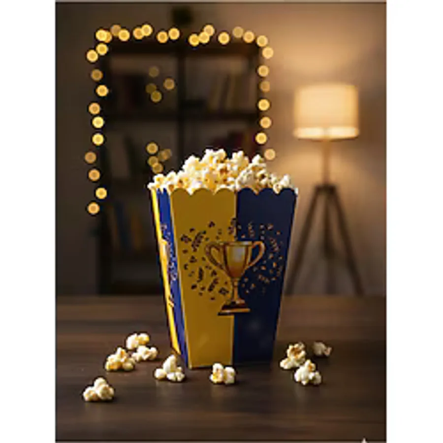 Deniz Party Store Sarı Lacivert Karton Popcorn Mısır Cips Kutusu 8 Adet