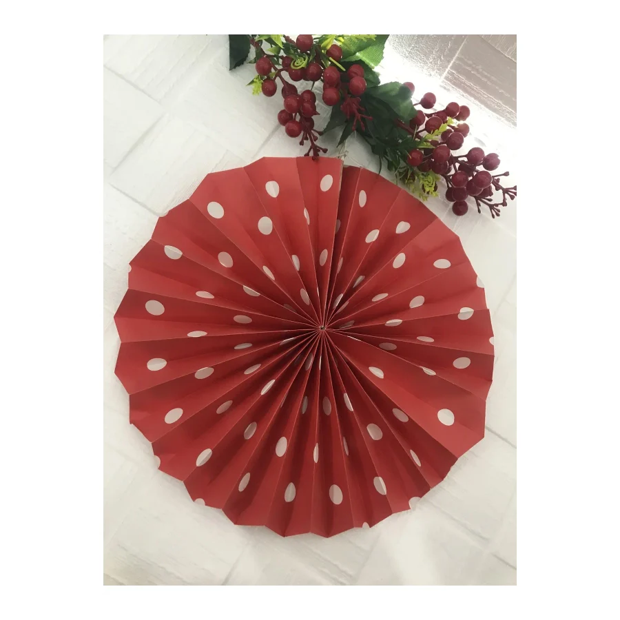 Deniz Party Store Yılbaşı Kırmızı Puanlı Karton Yelpaze Süs Dekor Süsü 30 Cm 1 Adet