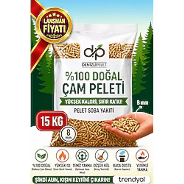 Denizli Pelet %100 Doğal Çam Pelet Kedi Kumu & Yakıt 30 lt 15 kg 6 mm İnce Taneli Koku Absorbe Edici Topaklaşmayan