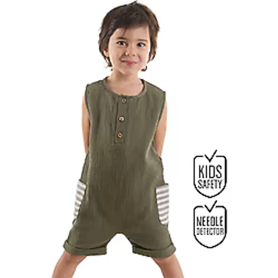 Denokids Erkek Bebek Çocuk Yeşil Müslin Tulum