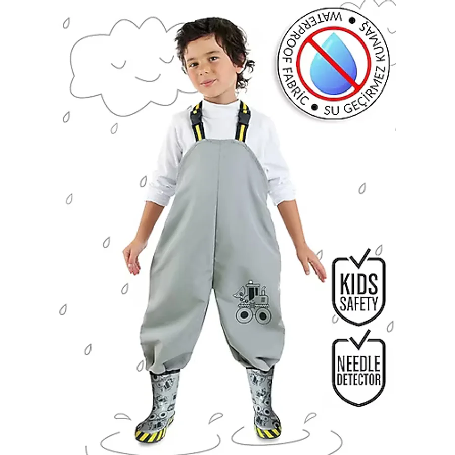 Denokids İnşaat Aracı Erkek Çocuk Su Geçirmez Yağmur Tulumu Renkli