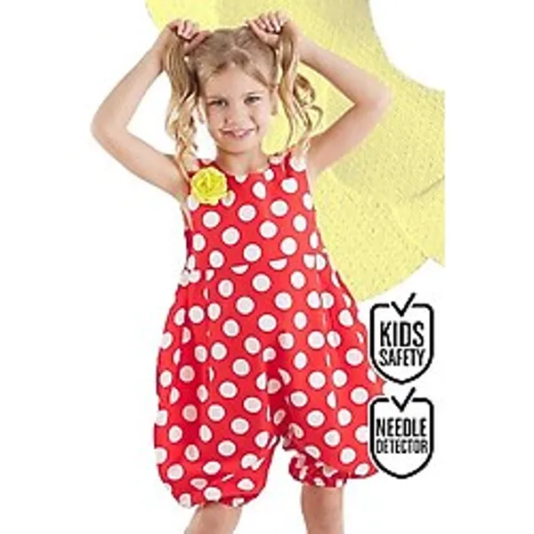 Denokids Kırmızı Beyaz Puanlı Kız Çocuk Balon Tulum - Kırmızı - Beyaz - 4 Yaş