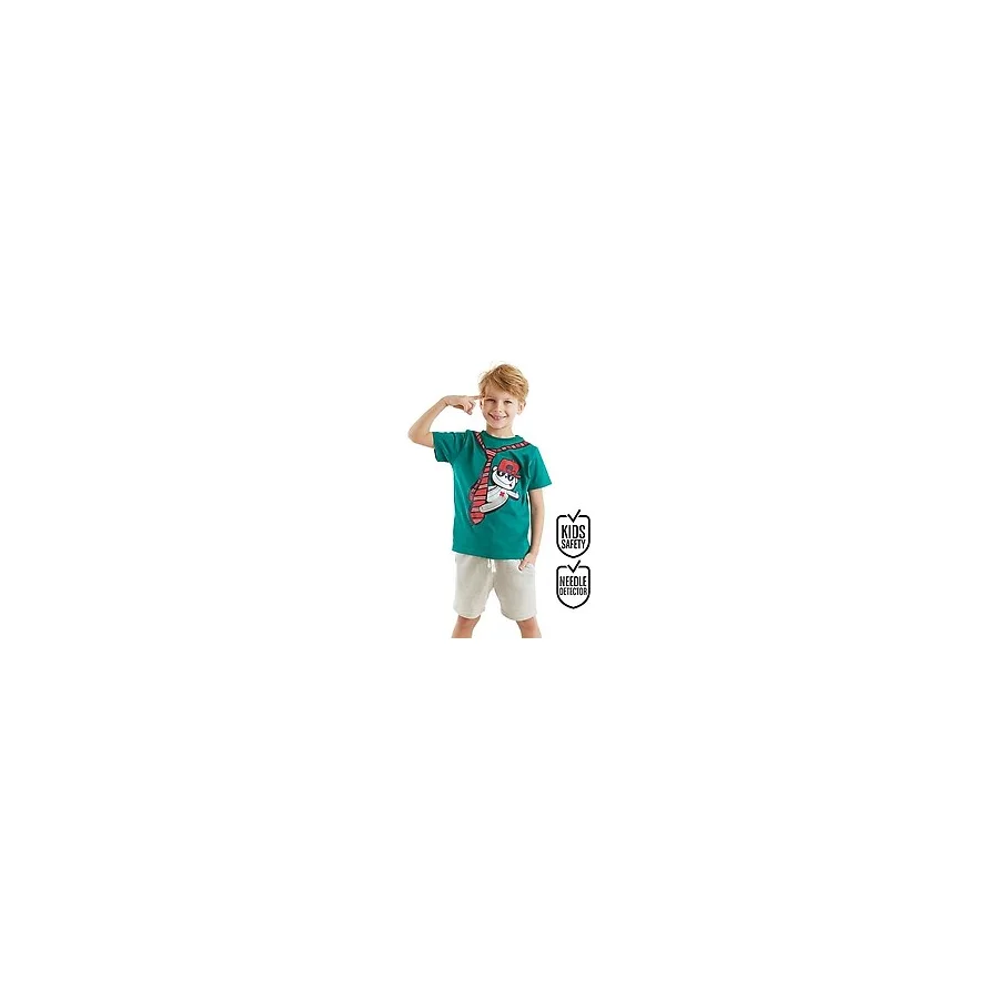 Denokids Kravat Koala Erkek Çocuk T-shirt Şort Takım - 2 Yaş - Gri - Yeşil