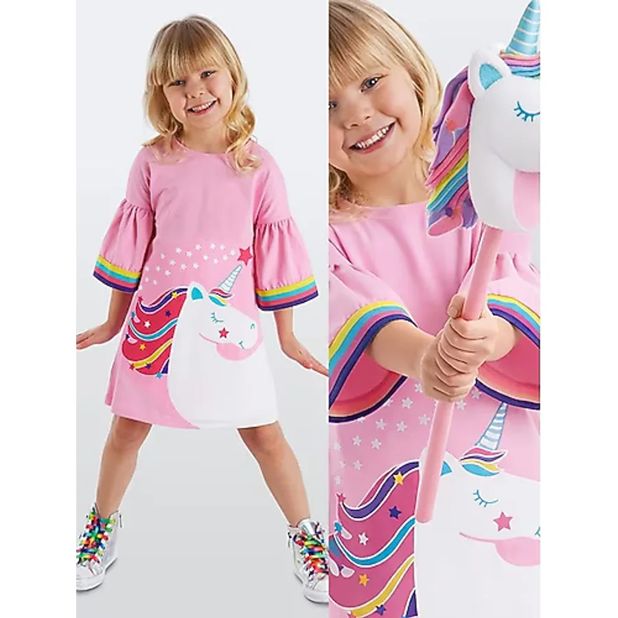 Denokids Unicorn Star Kız Elbise - Pembe