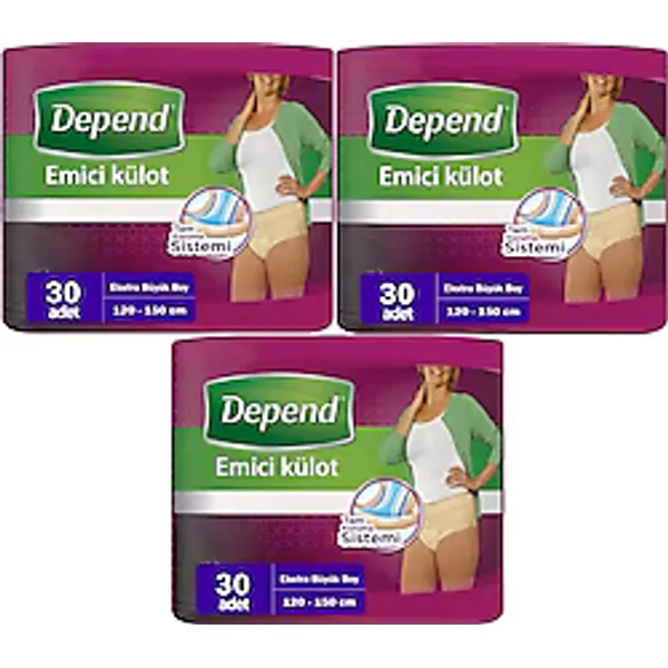 Depend Emici Külot Kadın Ekstra Büyük Boy XL 30'lu 3 Adet Hasta Bezi