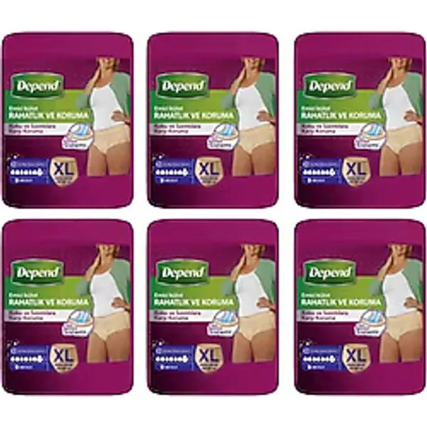 Depend Xl Kadın Emici Külot 9 x 6 Paket (54 Adet) Yeni - Beyaz