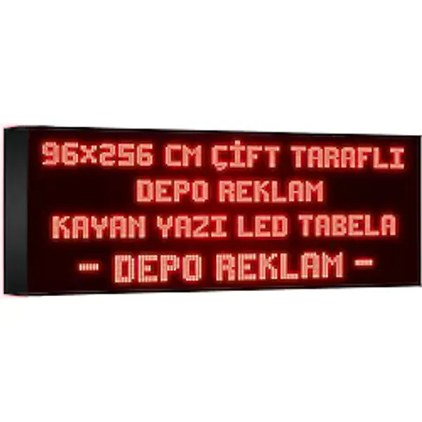 Depo Tabela Reklam Kırmızı Kayan Yazı LED Tabela 96 x 256 cm Çift Taraflı