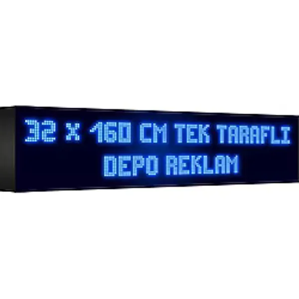 Depo Tabela Reklam Mavi Kayan Yazı LED Tabela 32 x 160 cm Tek Taraflı Depo Reklam Tabela
