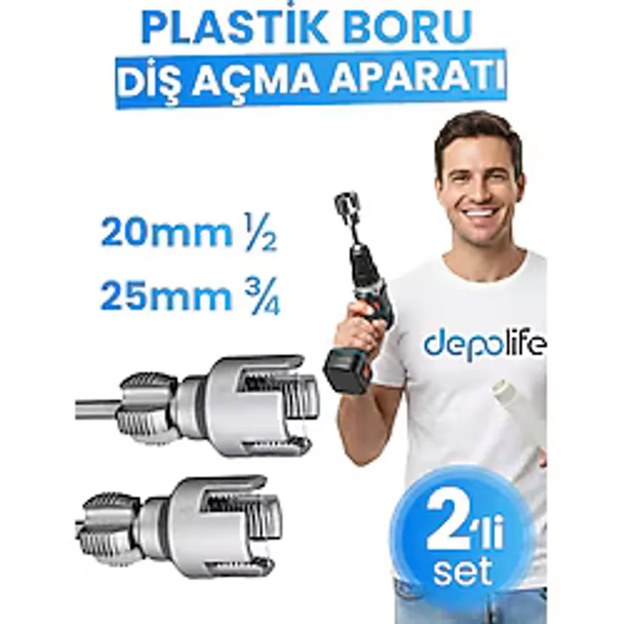 Depolife 2' li Set İç Dış Plastik Boru Diş Açma Seti 1/2 ve 3/4 İnç PVC Boru Pafta Klavuz 20mm 25mm PPRC