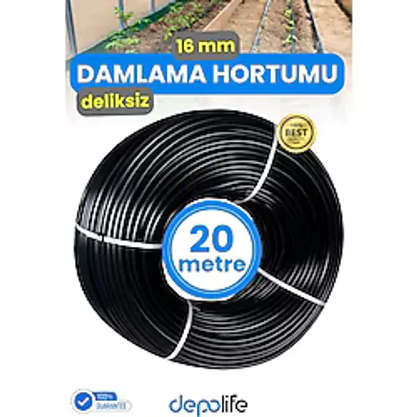 Depolife 20 Metre 16mm Deliksiz Damlama Hortumu Sulama Serinletme Bahçe Sera Tarla Bitki Ağaç Sulama Borusu