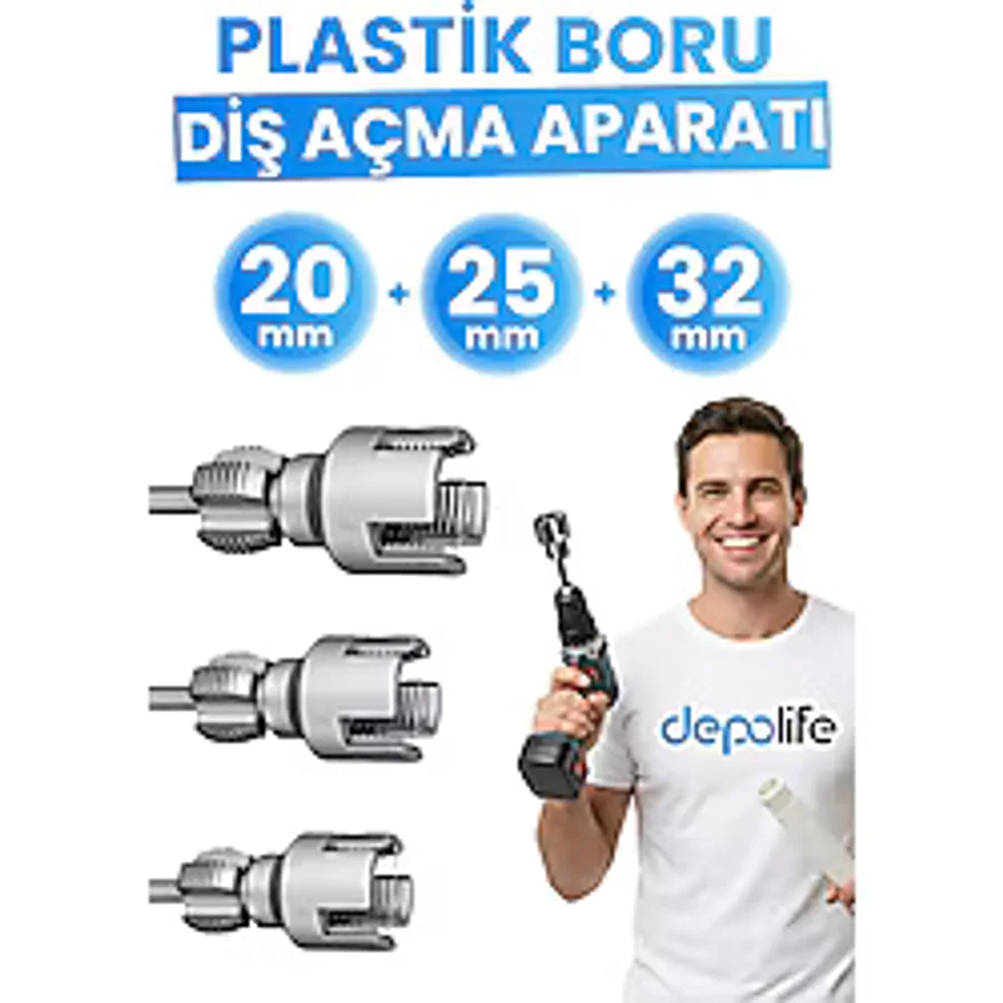 Depolife 3' Lü Set 1/2 3/4 1 Inç Iç Dış Plastik Boru Diş Açma Seti Pvc Pafta Klavuz 20MM 25MM 32MM Pprc