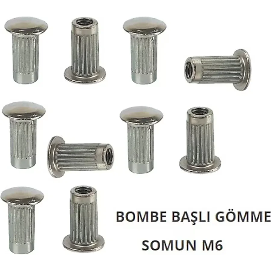 Depolife Ahşap İçin Gömme Somun Şapkalı Perçin Somun M6 10 Adet Çakma Tipi