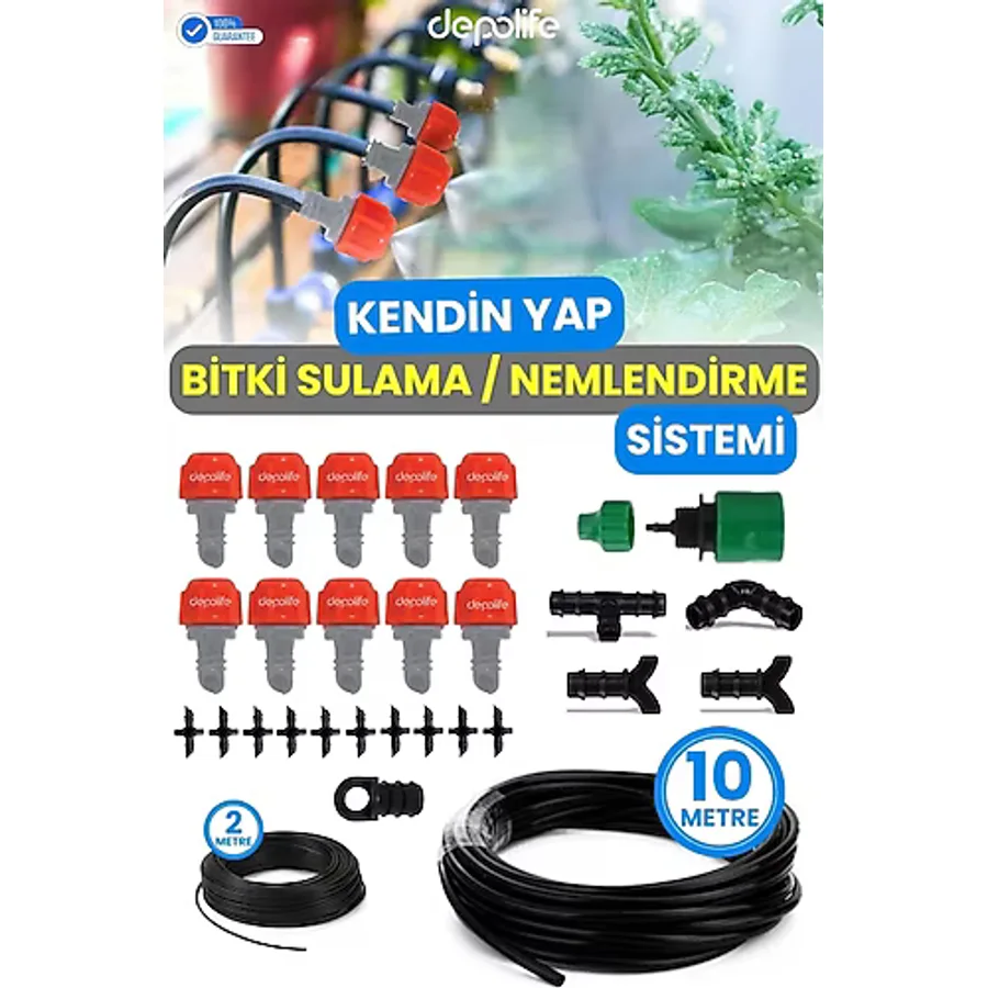 Depolife Bahçe Sera Hobi Bahçesi Tarla Saksı Sulama Nemlendirme Buharlama Sisleme Damlatma Hortum Sistemi