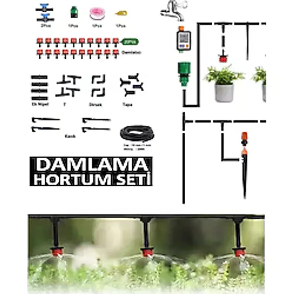 Depolife Damlama Sulama Hortum Seti 20MT Hortum Boru Nozul ve Boru Bağlantı Aparatları Fidan Bitki Bahçe