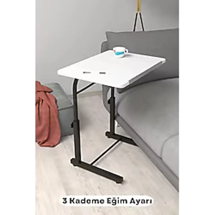 Depolife Eğim Yükseklik Ayarlı Laptop Sehpası Kahvaltı Ders Çalışma Bilgisayar Ofis Yemek Masası Metal Ayak