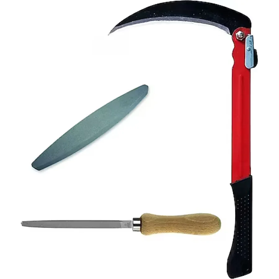 Depolife Katlanır Tırpan Ağaç Dal Ot Çalı Kesme Budama Orak Ve Tırpan Taşı Eğe Bileme Seti 3 Parça Bahçe Seti