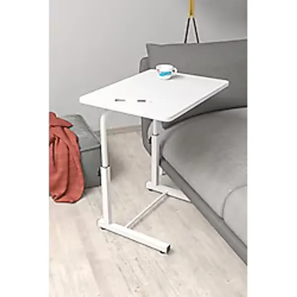 Depolife Yükseklik Ayarlı Laptop Sehpası Kahvaltı Ders Çalışma Bilgisayar Ofis Yemek Çocuk Masası Metal Ayak, beyaz-beyaz-eğimsiz